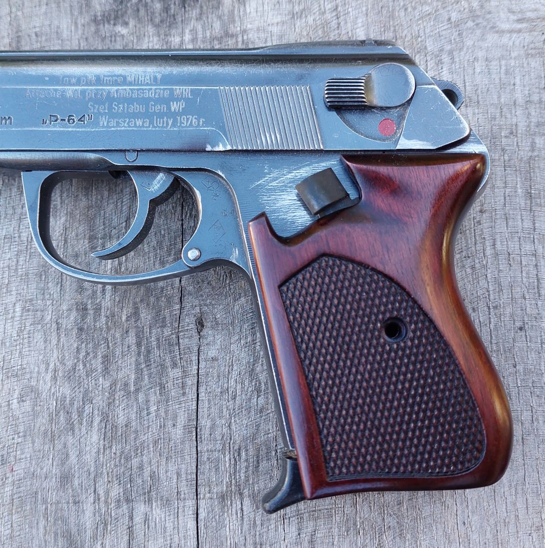 Wood grips for Radom P-64 pistols.